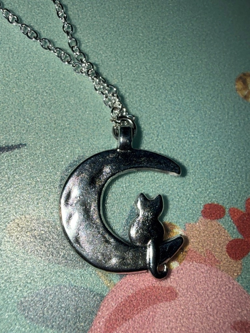 & Other Stories Silver Cat on Crescent Moon Pendant Necklace